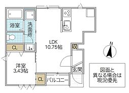 レーガベーネ長堀B棟 1LDKの間取図画像