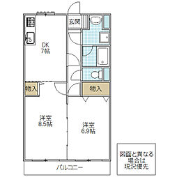 パレ・ドール 2DKの間取図画像