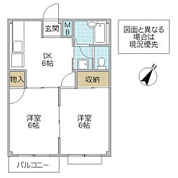 エルディム富士1 2DKの間取図画像