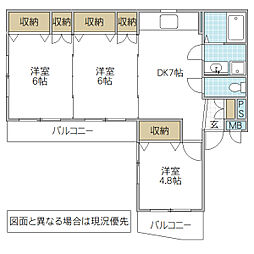 グランドゥールユアサ 3DKの間取図画像