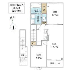 エスポワールひたちなか II 2LDKの間取図画像