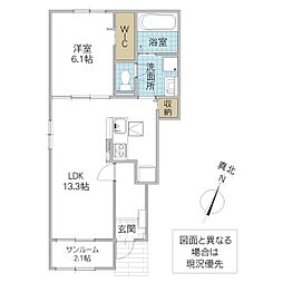 水戸市平須町アパート 1LDKの間取図画像