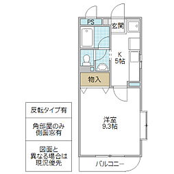 フォーライフグリーンB棟 1Kの間取図画像