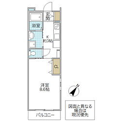 シャルム水戸 1Kの間取図画像