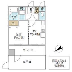 ライオンズシティ水戸 201号室 1DKの間取り