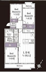 UR都市機構パークタウン若宮11号棟 3LDKの間取図画像