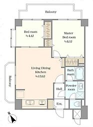 セブンスターハイツ若葉 2LDKの間取図画像