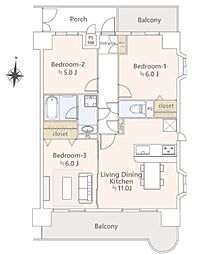 ライオンズマンション武里 3LDKの間取図画像