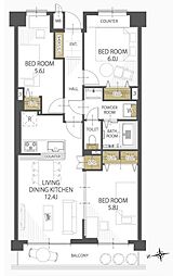 サンライフ東川口 3LDKの間取図画像