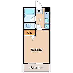 プレステージ横田 3階1Kの間取り
