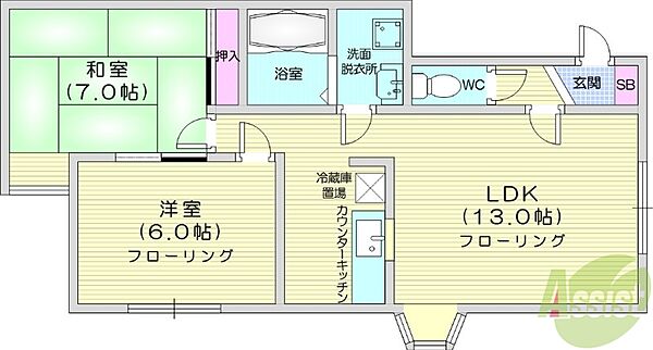 北海道札幌市東区北三十一条東9丁目(賃貸アパート2LDK・2階・55.89㎡)の写真 その2