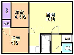 ハイツ石岡 2階2LDKの間取り