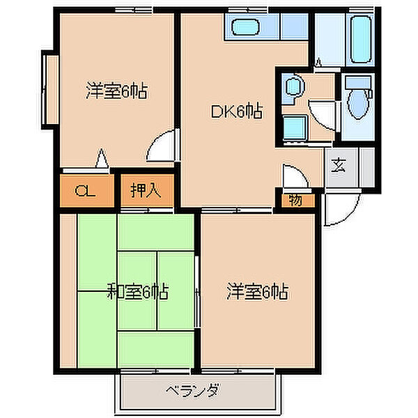 グリーンエクセル小森野A 202｜福岡県久留米市小森野４丁目(賃貸アパート3DK・2階・58.84㎡)の写真 その2