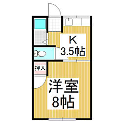 千草荘 2階1Kの間取り