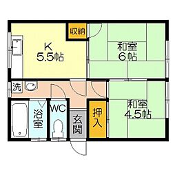 大野原アパート 2階2Kの間取り