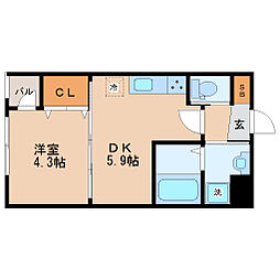 フェリシダ八幡 1DKの間取図画像