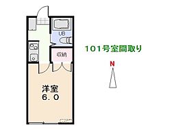 モンパレス太田第6 1階1DKの間取り