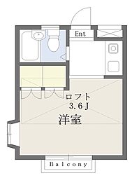 ヴィラ桜ヶ丘 2階ワンルームの間取り