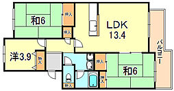 市営シティハイツ狩口1号棟 3LDKの間取図画像