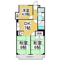 ハイホームズ七瀬 4階3DKの間取り