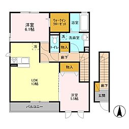 プリマクラッセE 2LDKの間取図画像