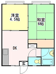 パーシモントコート 2DKの間取図画像