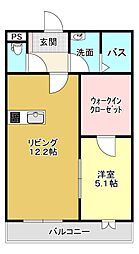 ユメリア和多田 2階1LDKの間取り