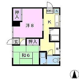 レヂデンス常田 2階2Kの間取り