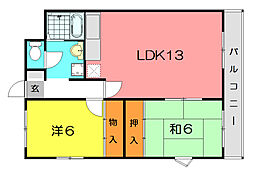セラヴィ北台 2階2LDKの間取り