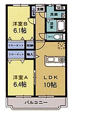 ユーミーピアズ 5階2LDKの間取り