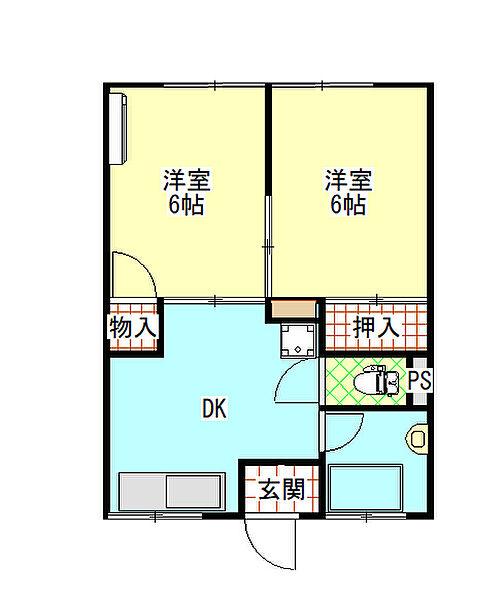 第2大窪荘 207｜茨城県日立市大久保町５丁目(賃貸アパート2DK・1階・39.75㎡)の写真 その2