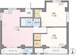山崎アパート 2A 2階2LDKの間取り