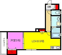 ロータス鴻池 2階1LDKの間取り
