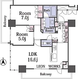 ブランズタワー・ウェリス心斎橋SOUTH 2LDKの間取図画像
