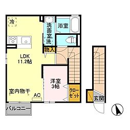 グランテラス紫塚 2階1LDKの間取り