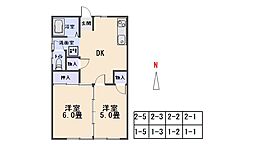 ラ・ヴェルディ龍舞 2階2DKの間取り