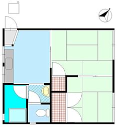 浜口アパート 2階2Kの間取り