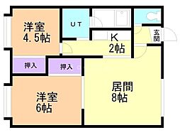 コーポ雅 2LDKの間取図画像