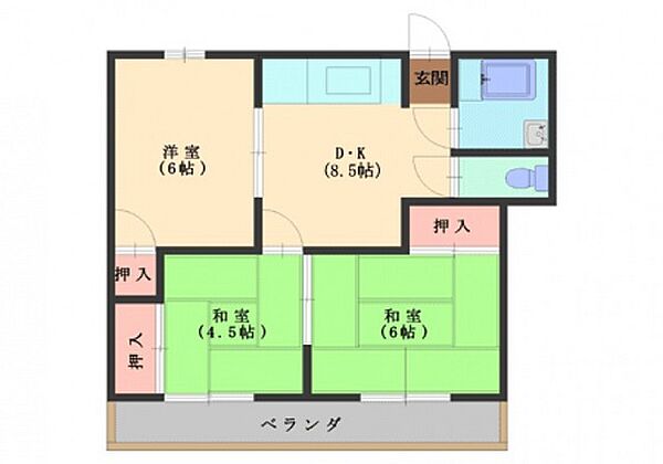 広島県広島市佐伯区五日市1丁目(賃貸マンション3DK・2階・45.00㎡)の写真 その2