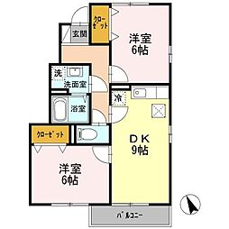 セジュールほんどう 1階2DKの間取り