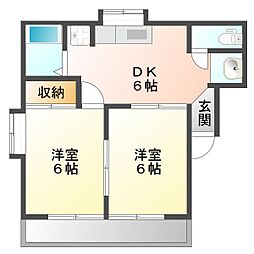 エスポアール小原 2DKの間取図画像