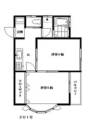 コーポ上志津 2Kの間取図画像