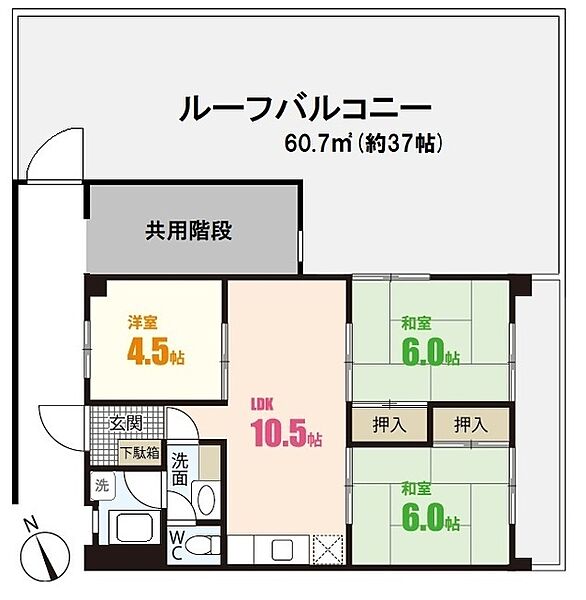 ＥＳＴ中筋 ｜広島県広島市安佐南区中筋3丁目(賃貸マンション3LDK・3階・58.59㎡)の写真 その2