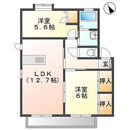 カトル・セゾンB 2LDKの間取図画像