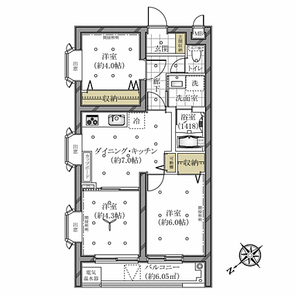 採光良好な角部...