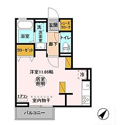 ヌーボイナリ金沢 2階ワンルームの間取り