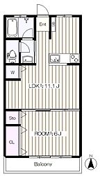 JR南武線 谷保駅 徒歩3分の賃貸マンション 3階1LDKの間取り
