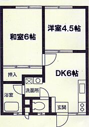 アサヒハイツ 2DKの間取図画像