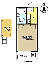 ハイツローレル 1Kの間取図画像