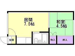竹栄ハイツ 1DKの間取図画像